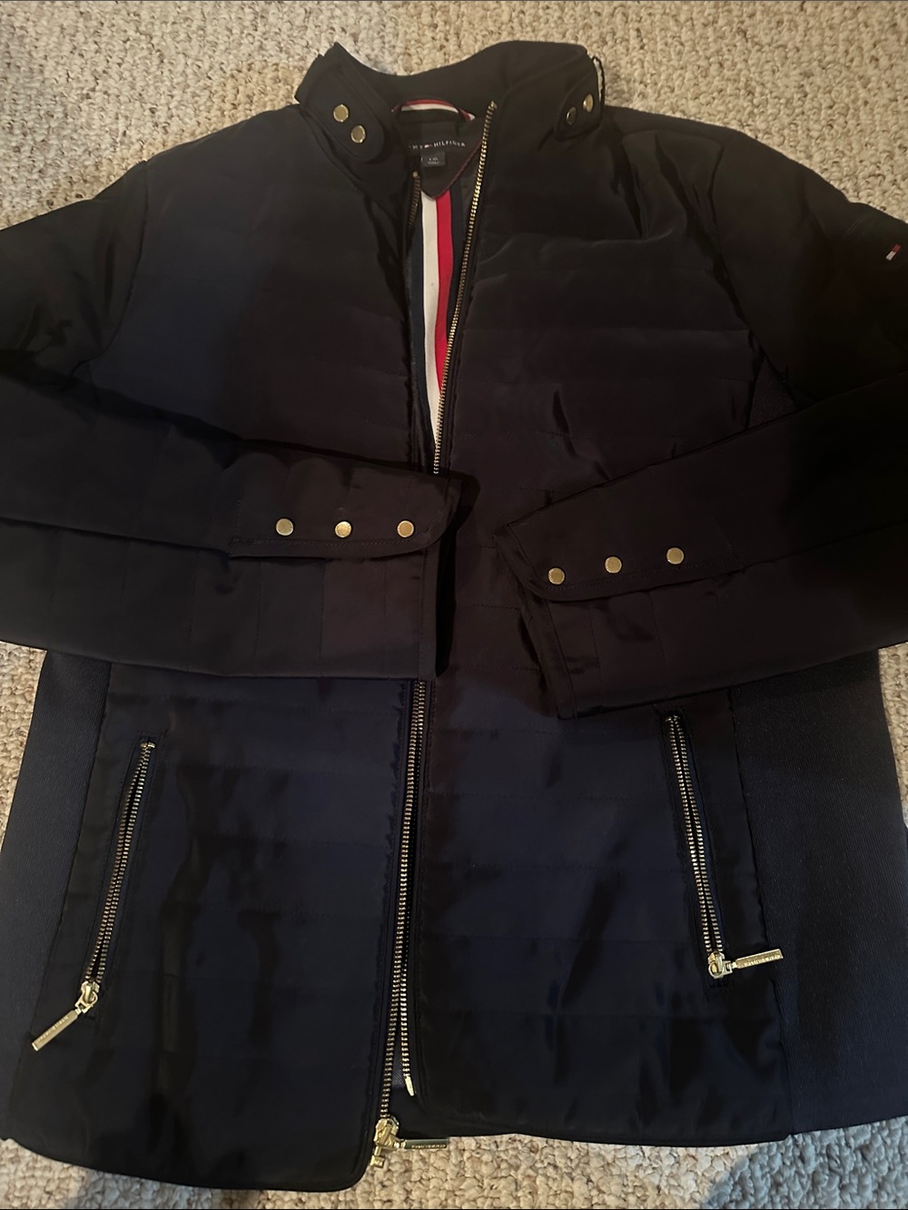 Tommy Hilfiger Black Quilted Women's Puffer Jacket with Gold Hardware